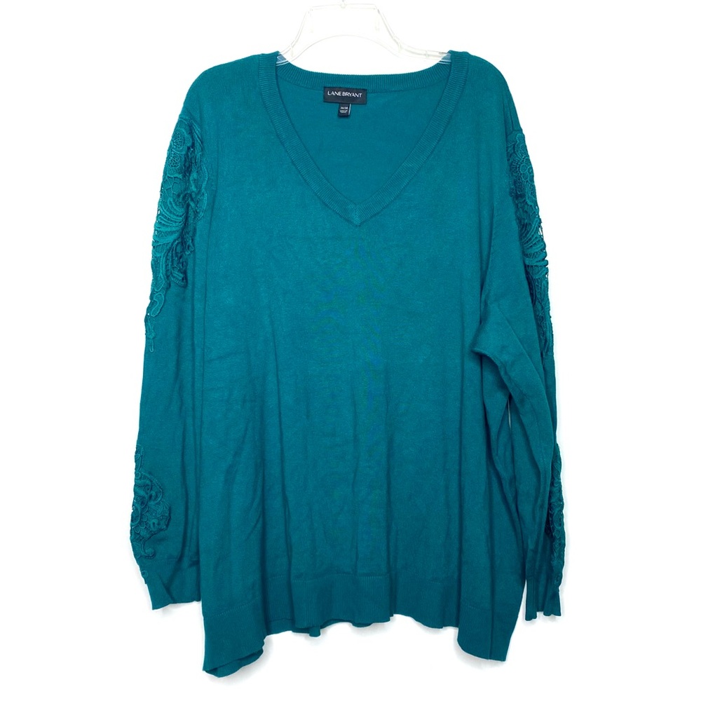 Lane Bryant Lace V-Neck Sweater 26/28 Green